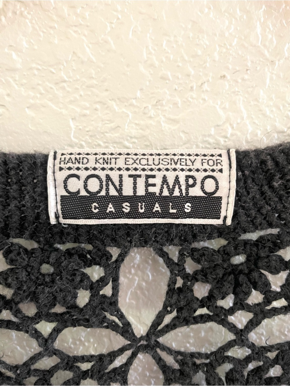 Vintage 90s Hand Knit Crochet Long Sleeve Sweater Top Blouse Black Cottagecore - Picture 2 of 10